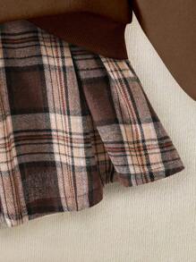 Mädchen Tween Set mit Langarm Shirt mit Buchstaben Grafik-Muster und kariertem Rock