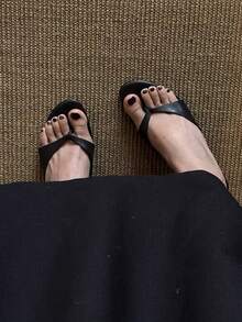 Dép xỏ ngón cao gót đế xuồng màu đen mới 2025 cho nữ mùa hè, dép xỏ ngón đế xuồng lông vũ thông thường - màu đen - Xem 3