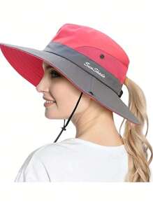 1 pièce Chapeau de soleil à large bord pour femme - Design à queue de cheval, large bord pour ombre solaire, chapeau de seau pliable pour plage et été, idéal pour la pêche, les vacances à la plage, les voyages de femmes et les activités extérieures