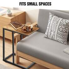 AutoFu C Shaped Industrial End Table Narrow Side Table Rustic Nightstand Small Spaces, Laptop Stand Over Bed, Metal Frame End Table Sofa Coffee Snack Table - Rustic Brown - View 4