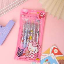 Sanrio 6er-Set Sanrio Nadelschreiber Cinnamoroll Hello Kitty 0,5 schwarze Push-Kugelschreiber, Kuromi My Melody Büro Schule Push Signature Stift Set, Pochacco Pompompurin süße Cartoon Gelschreiber mit Haken, Flüssigkeitssicher, durchgängige Tinte, einfach mitzunehmen, Geschenkset Schreibwaren, Schreibfehler können leicht durch Reibung korrigiert werden, geeignet für Büro, Studium, Tagebuch und andere multifunktionale Zulieferungen, ideal als Geschenkset in der Schulsaison zur Rückkehr an die Schule