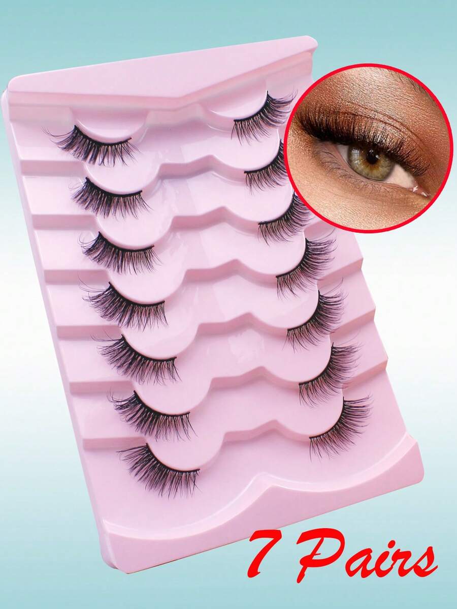 Rikuaild Half Lashes 7 par miękkich naturalnych delikatnych rzęs kocie oko narzędzie do makijażu cienki czarny pasek sztuczne rzęsy przedłużanie