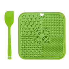 1 pièce Tapis d'alimentation lente pour animaux de compagnie à 4 compartiments, 11 couleurs, avec grattoir et outils de répartition, en silicone, ventouse, peut être fixé au mur, convient aux chats et aux chiens