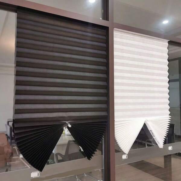 1 pieza de Persiana enrollable plegable a rayas de cebra con adhesivo, cortina opaca de tela no tejida para dormitorio, baño, sala de estar, balcón