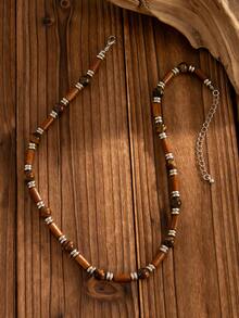 1 件波西米亚风格木珠项链，男士休闲配饰 - 棕色 - 查看 3