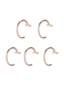 5 件装唇鼻环中性 10 毫米/0.39 英寸银色/金色/黑色朋克唇形耳鼻夹假膜片带穿孔唇环身体首饰钢环