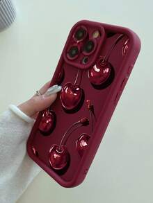 1 pièce Étui de téléphone épais antichoc avec imprimé cerise, compatible avec Apple 11 Pro Max/12 Pro Max/13 Pro Max/14 Pro Max/15 Pro Max/16 Plus/16 Pro Max, Galaxy A55/A15/S24 Ultra, Redmi, OPPO/Realme, VIVO, Infinix, Honor, OnePlus, résistant à l'eau et aux rayures - Rouge foncé - Voir 4