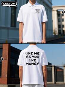 Customized Personalized Men's White Polo Shirts. You Can Add Text On Both The Front And Back. Customize Creative Text And Give It As A Gift To Friends. Custom T-Shirt.