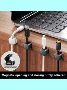 6/3/1pc Magnetic Cable Organizer - Black And White Cable Clips, Small , Suitable For Desktop Wall Mount, Mobile Phone Data Cable, Charging Cable, Desk, Home, Car And Office - Perfect For Technology Lovers And Students, Comes With Storage Holder And Cable Clip, No Drilling Required, Mark-Free Adhesive, Universal For Many Countries, Bathroom Accessories, Room Decor