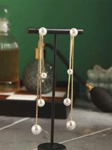 1 par de pendientes colgantes con borlas y perlas vintage para mujer, elegantes para bodas, fiestas y ocasiones formales