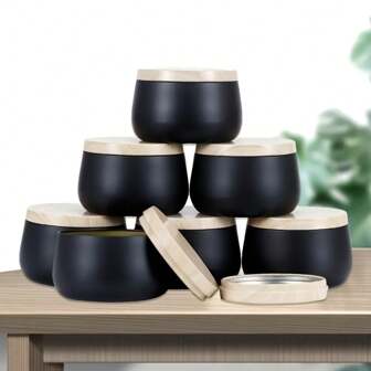 8 Pcs 4 Oz Wood Grain Lid Black Big Belly Shape Candle Jars, Adult DIY Storage Jars, Handmade DIY Candle Jars, Party Favors, Room Decorations, Home Decor, Best Choice For Beginners And Hobbyists, Perfect For Christmas, Halloween, Easter, Thanksgiving And Valentine's Day Gifts.