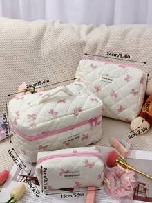 S/M/L 粉色蝴蝶结图案返校化妆包，花卉化妆包，美观洗漱旅行收纳包，女士女孩印花大号旅行复古绗缝化妆包，女士护肤品收纳包，印花花卉化妆品收纳袋，圣诞礼物，化妆包，旅行，女士礼物，女士旅行必备，化妆包，手拿包/小手提包，化妆品收纳包，化妆刷收纳袋，迷你化妆包，大容量化妆包，女士礼物，圣诞礼物，女士礼物创意