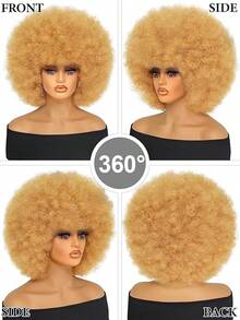 Afro Wig 14Inch And 8Inch Afro Wigs For Women 70s Afro Kinky Curly Wig Bouncy Huge Fluffy Puff Wigs Synthetic Hair For Cosplay Daily And Party - Blonde - 查看 4