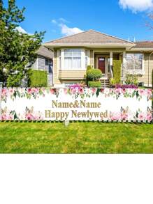 1pc Customizable Bride & Groom Wedding Name Backdrop, Romantic Floral Newlywed Joyful New Design For Photo Shoot, Party, Outdoor Banner