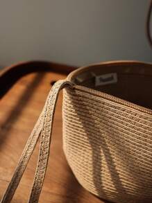 Woven Bag For Spring And Summer, Travel Organizer Bag, Solid Color Woven Storage Bag, Outdoor Portable Casual Beach Tote Handbag, Cosmetic Bag