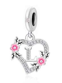 HuooNew 1pc 925 Sterling Silver Heart Shape Letter Inlaid Cubic Zirconia DIY Pendant, Suitable For Men & Women, Party/Gift