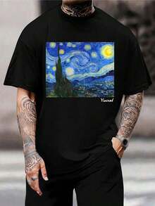 Camiseta de Van Gogh Noche Estrellada | Unisex Camiseta Vintage de Arte | Estampado Clásico de Pintura Prenda Casual | Ropa Estética de Historia del Arte para Hombres y Mujeres - Negro - Ver 1