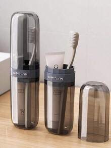 1件旅行洗漱杯便携式牙刷牙杯牙具收纳盒旅行用品漱口杯神器牙刷套装带旅行装漱口杯和透明收纳盒旅行必需品DIY贴纸（字母贴纸在牙刷盒里面，需要自己粘贴）旅行必需品旅行配件度假暑假返校