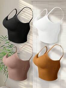 4 piezas Blusas tipo camiseta sin costuras, con tirantes ajustables, versátiles para interiores/exteriores como camisetas interiores - Multicolor - Ver 2