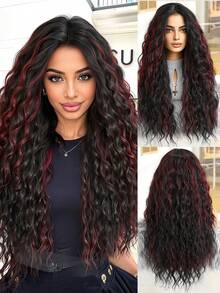 28 Inch Long Curly Synthetic Wig Without Bangs: Natural Appearance, Heat Resistant, Suitable For Parties, Cosplay, Daily Wear, Makes A Great Gift For Girls, And An Ideal Summer Holiday Accessory. - Red Highlight - View 3