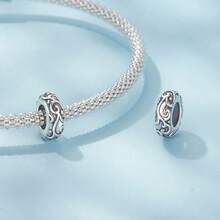 WOSTU 1pc 925 Sterling Silver Metal Round Bead Scroll Pattern Pendant, Anti-Oxidation Jewelry For Women, Compatible With Original Bracelet DIY - Silver - View 8