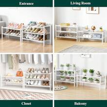Organizador de zapatos de 3 niveles, estantería de almacenamiento de zapatos de pie de madera apilable, para entrada, puerta principal, color natural - Blanco - Ver 7