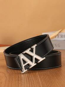 1pc Men's Fashionable Luxury Smooth Buckle Classic Letter Pattern Belt, Versatile Holiday Essential, Suitable For Family, Gifts, Vacation And Festivals, Ideal Holiday Gift - Multicolor - View 3