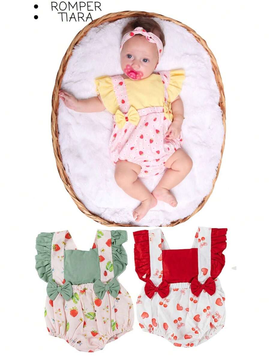 Girls Summer Overalls Printed Romper - Màu vàng - Xem 1