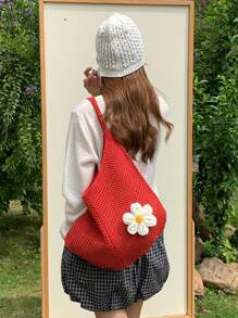 Summer Crochet Knitted Bag, Large Capacity Portable Tote Bag, Casual Handbag For Women, Beach Bag Suitable For Leisure, Travel, Vacation And Daily Outfit