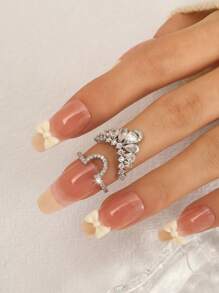 1pc Minimalist Elegant Cubic Zirconia Flowers 18K Gold Nail Rings For Women, Adjustable Statement Jewelry, Suitable For Daily Wear And Gift
