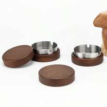 1pc Ashtray With Lid, Creative Nordic Style Wooden & Gold Round Ashtray For Home & Office Use, Anti-Ash - Brown - View 4