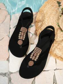Sandalias planas de dedo abierto estilo bohemio para mujer, de moda