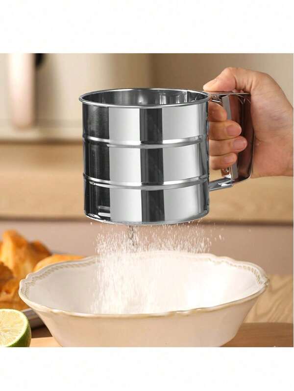 1pc Stainless Steel Flour Sifter, Stainless Steel Fine Mesh Flour Sieve, One-Handed Flour Sifter, Icing Sugar Sifter For Baking, Cakes And Desserts