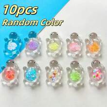 10 pièces Pendentif de tortue de mer lumineux et pailleté, breloques à thème anime sous emballage opaque en acrylique, convient pour créations de bijoux, colliers, boucles d'oreilles, porte-clés, décoration intérieure et extérieure, sans alimentation électrique, idéal pour Noël, Pâques, Thanksgiving, décoration de tortue de mer