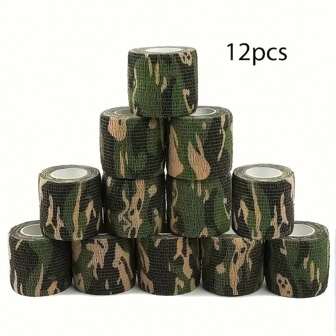 6/12 Rolls Camouflage Self-Adhesive Tape, Non-Woven Fabric Cohesive Bandage Wrap, Elastic For Rifle Shotgun Camo Tape