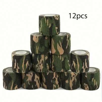 6/12 Rolls Camouflage Self-Adhesive Tape, Non-Woven Fabric Cohesive Bandage Wrap, Elastic For Rifle Shotgun Camo Tape