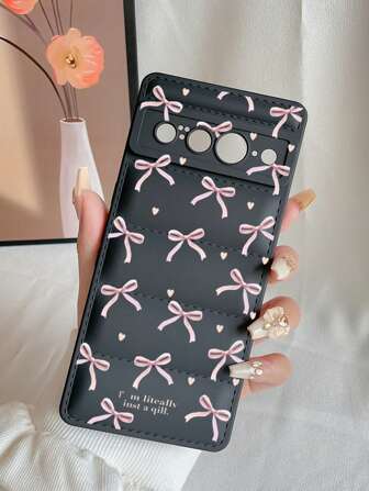 1pc Matte Black TPU Phone Case With Butterfly & Heart Pattern Painting For Pixel 8 Pro