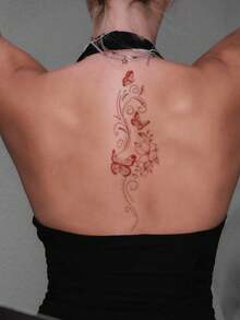 1 件中国风红色蝴蝶和花卉临时纹身贴纸，防水防汗，一次性使用，适合手臂、背部，适合人们日常使用 - 紅色 - 查看 3