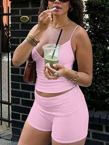 2 piezas Conjunto deportivo de mujer elegante, sexy y cómodo, adecuado para la playa, vacaciones, graduación, aeropuerto, vuelta al colegio, Halloween, versátil