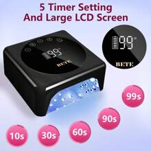 Lámpara de uñas LED inalámbrica profesional, lámpara UV recargable de 78 W, sensor infrarrojo inteligente y pantalla LCD, dispositivo de secado de esmalte de uñas, secador de uñas portátil para esmalte de gel con 5 temporizadores en blanco.