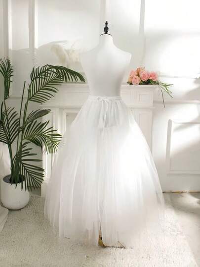 1 件女士 4 层硬质薄纱无骨及地衬裙，适用于新娘婚纱，白色衬裙箍裙，洛丽塔角色扮演服装配饰，可调节直径女士秋季服装