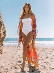 Beautiful Nomad Floral Printed Bohemian Casual Spring Open Front Long Sleeve Kimono - Multicolor - View 3