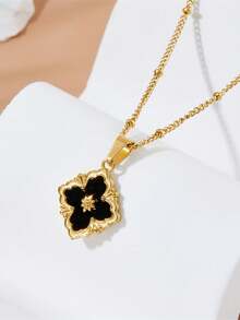 1件18K镀金不锈钢四叶草简约设计女士项链，优雅大方，适合日常佩戴、派对、正装、度假装。是送给母亲、妻子、女儿、女友的绝佳礼物。防水防褪色，适合沙滩佩戴。 - 款式1 - 查看 4