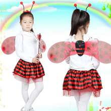 Conjunto de disfraz infantil de Halloween: alas de abeja/mariquita, falda tutú, diadema, varita y accesorios para fiestas de cosplay. - Rojo - Ver 5
