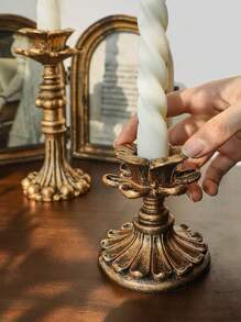 1PC French Classical Aromatherapy Candle Retro Resin Imitation Copper Candlestick Base - Suitable For Living Room, Bedroom, Desktop, Dining Table, Office, TV Cabinet, Shelf, Best Gift For Housewarming