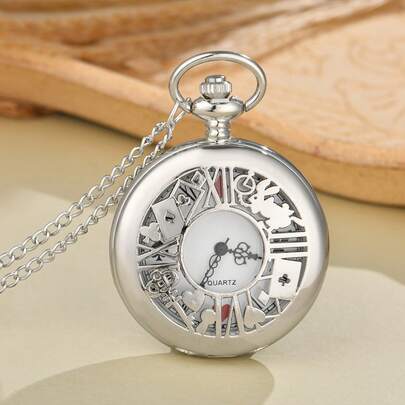 New Hollow Flower Rabbit Playing Card Vintage Pocket Watch Pendant Chain, Material Upgraded Version, Exclusive Gift For Friends