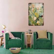 Luxurious Turquoise Garden Retro Metallic Aluminum Logo Art - Textured Green Wall Decoration, Colorful Flowers, Suitable For Living Rooms And Homes - Aluminum - View 3