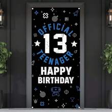 1pc Teenagers 13th Birthday Party Door Banner Background Decoration Polyester Wear Metal Snap Teenagers Game Themed 13th Birthday Party Background Decoration