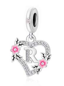 HuooNew 1pc 925 Sterling Silver Heart Shape Letter Inlaid Cubic Zirconia DIY Pendant, Suitable For Men & Women, Party/Gift