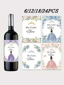 6/12/18/24 piezas Etiquetas personalizadas a prueba de agua para botellas, etiquetas de cumpleaños personalizadas con diseño de corona, regalos íntimos, opciones perfectas para familia y amigos, bodas, fiestas y eventos, regalos perfectos para cumpleaños, aniversarios, Día de San Valentín y otras ocasiones, artículos esenciales para bodas - Multicolor - Ver 2